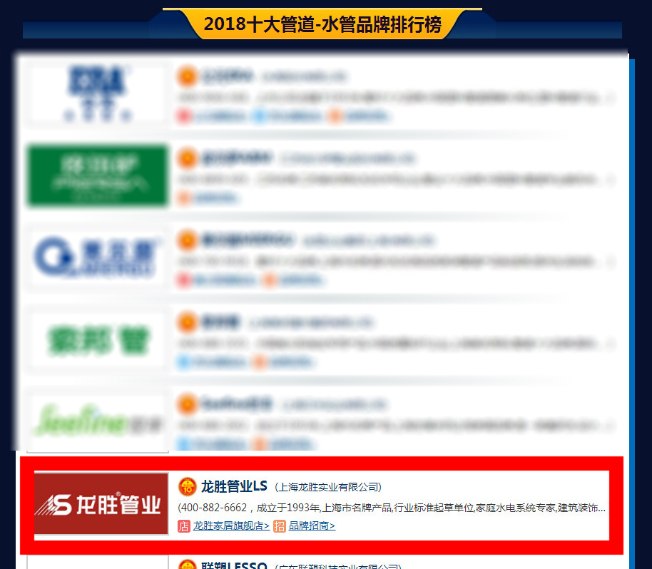 2018水管十大品牌排行榜示意图